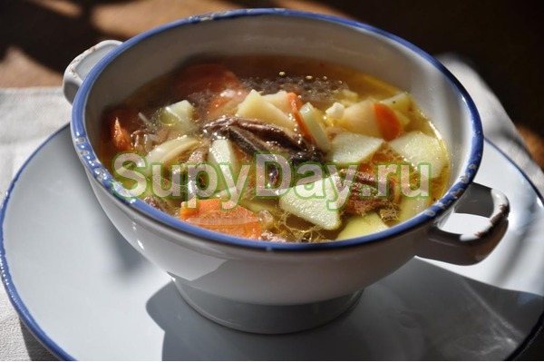 Грибной суп с мясом из замороженных опят